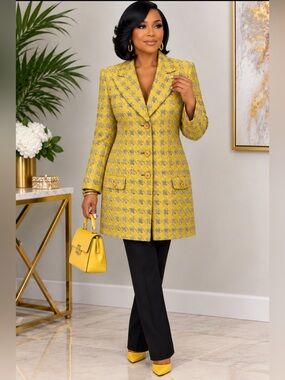 Cabi’s Yellow Plaid Long Women's Coat size XL